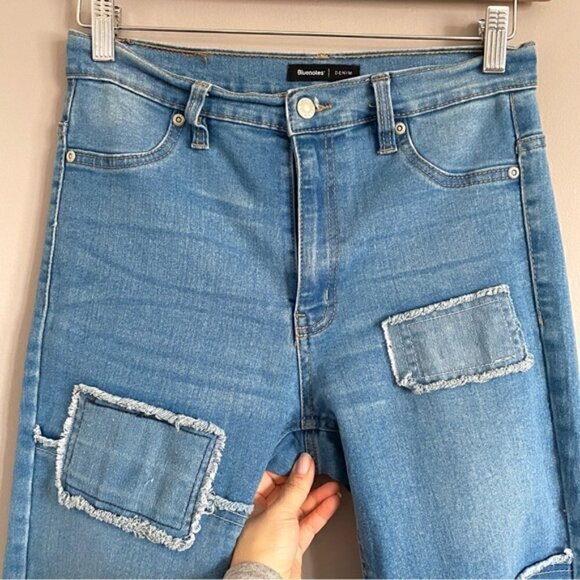 70s Style Patchwork Super High-Rise Flare Hippie Jeans - 28-29"/M - Picture 4 of 13